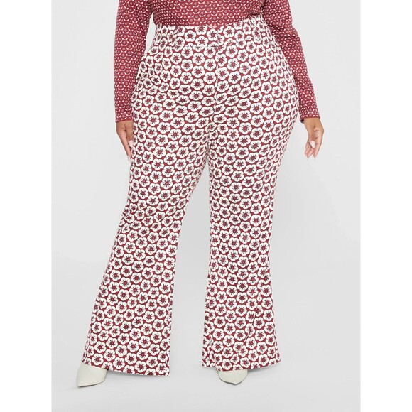 Gabi Fresh Giselle Floral Print Flare Bell Bottom Pants Womens 3X Burgundy Ivory - Picture 1 of 14